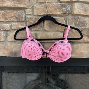 Popsi Lingerie pink and black polka dot push up bra. 38C.